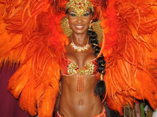 bright orange carnival outfit